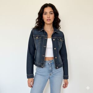 Twentyone Forever 21 Y2K Slim Fit Blue Denim Jean Jacket Dark Wash Aesthetic L
